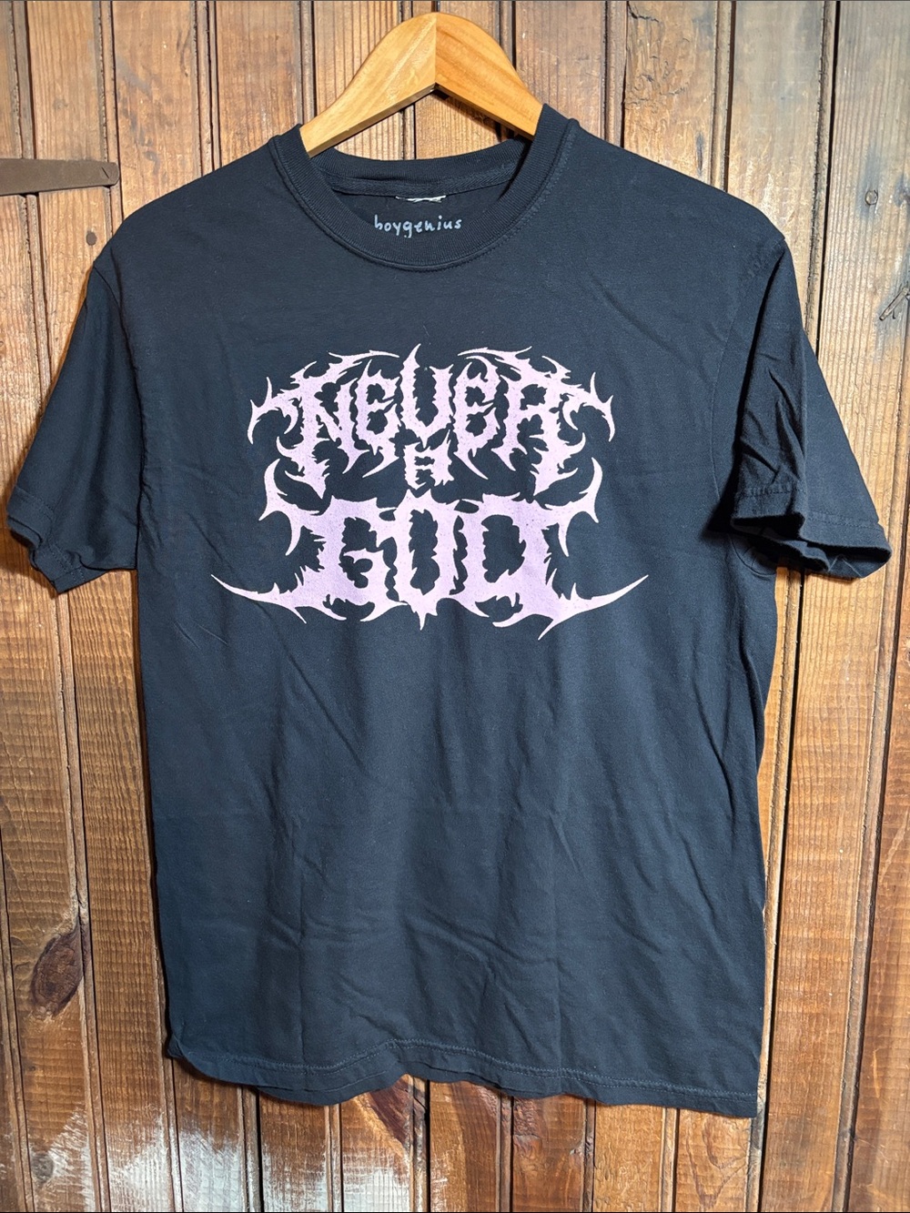 Boygenius Never a God Black Short-Sleeve Tee with Pink Graphic